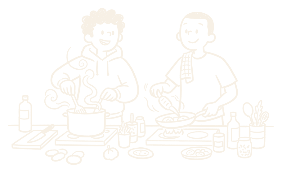 Thijs en Tom koken samen in de keuken